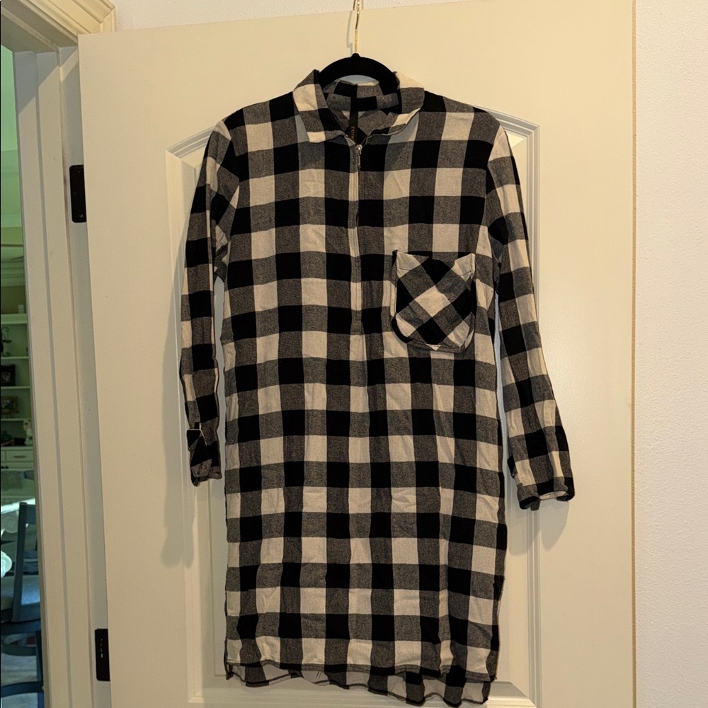 Renee C. Black and White Plaid Shirt Dress